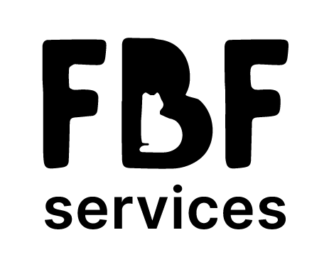 Logo FBF-services : La lettre 'B' intègre la silhouette d'un chat dans l'espace négatif